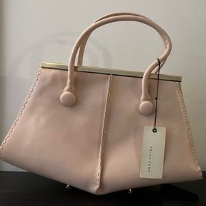 NWT Vintage Trina Turk Blush Pink Leather Satchel with Gold Hardware